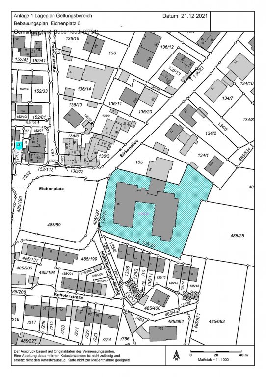 Lageplan Geltungsbereich Bebauungsplan Eichenplatz 6