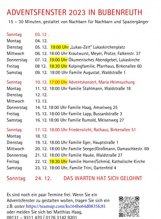 Termine Adventskalender 2023 Termine Adventskalender 2023