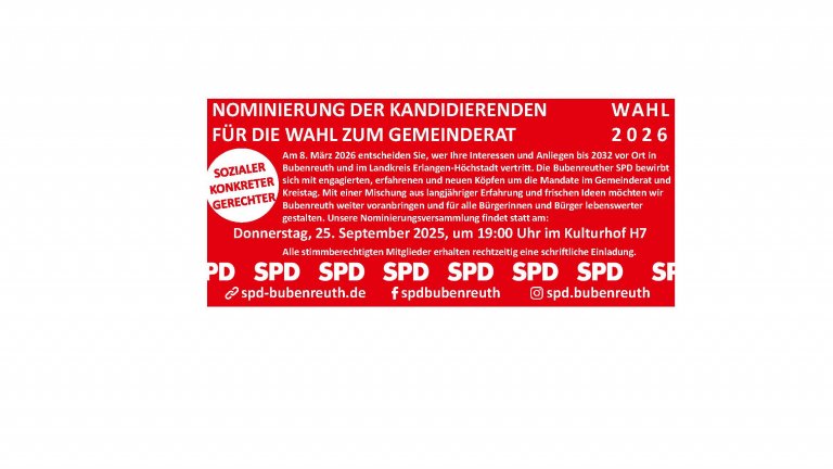 SPD Bubenreuth Nominierung Kandidierende für die Gemeinderatswahl