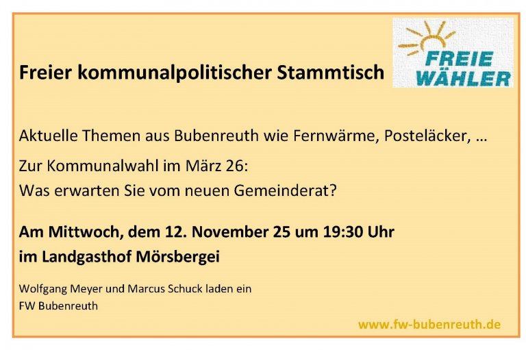Freier kommunalpolitischer Stammtisch Freier kommunalpolitischer Stammtisch